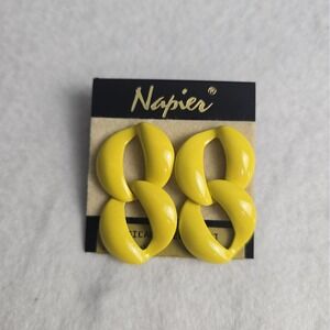 Vintage Napier Yellow Enamel Circular Dangle Earrings Retro Statement